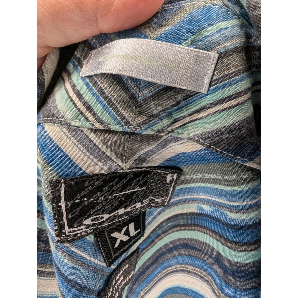Vintage Oakley Button Up Shirt Men's XL Blue Diagonal Stripe Short Sleeve Pocket - Picture 5 of 8